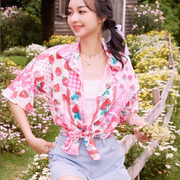 ROMWE Tops - Romwe By Shein Strawberry Button Down Shirt